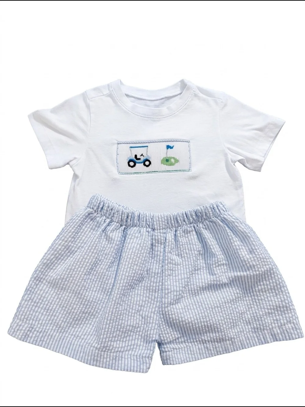 3T EUC White & Light Blue Kids Short Set with Golf Applique